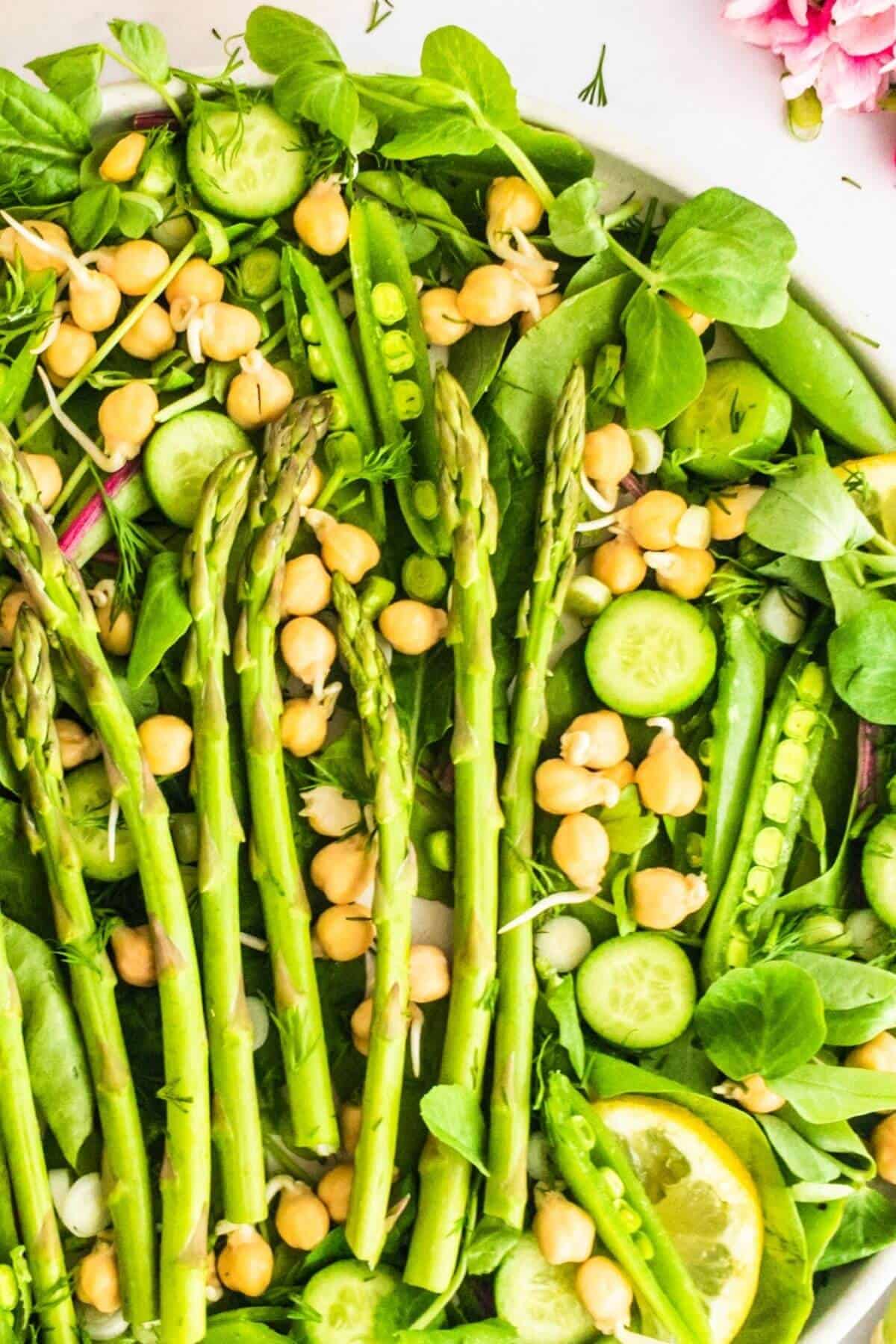 Asparagus and pea shoot salad.