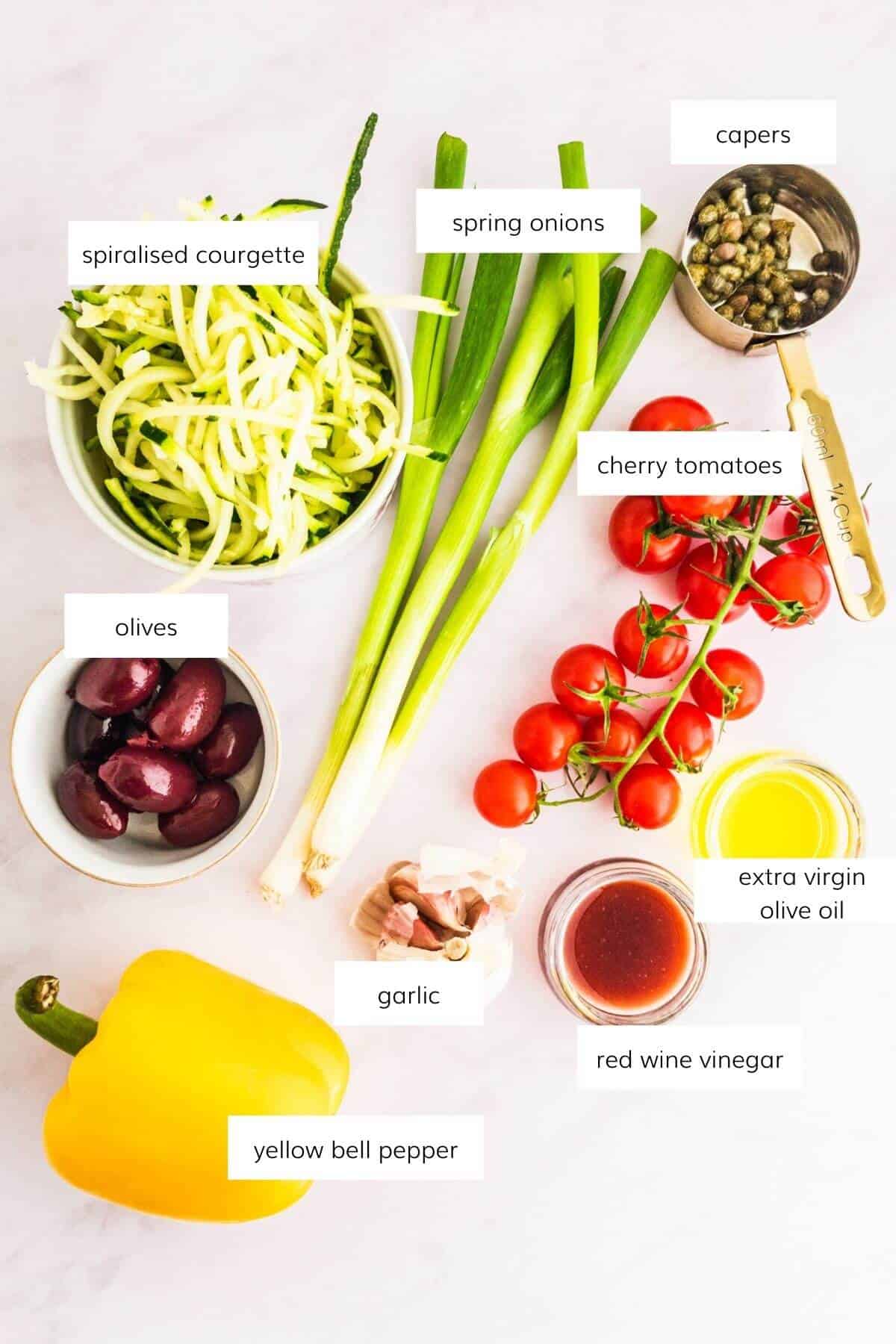 Courgetti recipe ingredients.