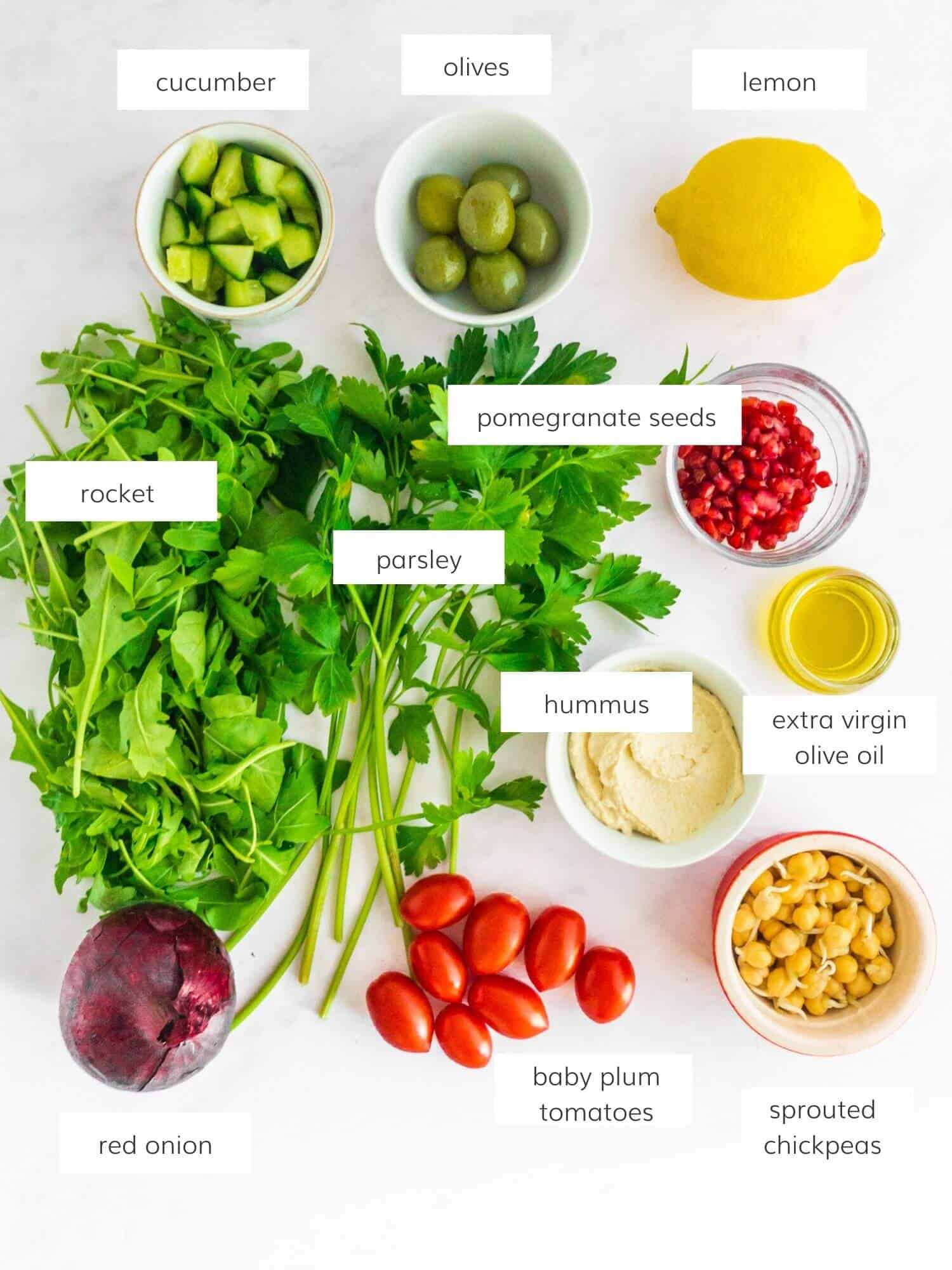 Rocket and pomegranate salad recipe ingredients.
