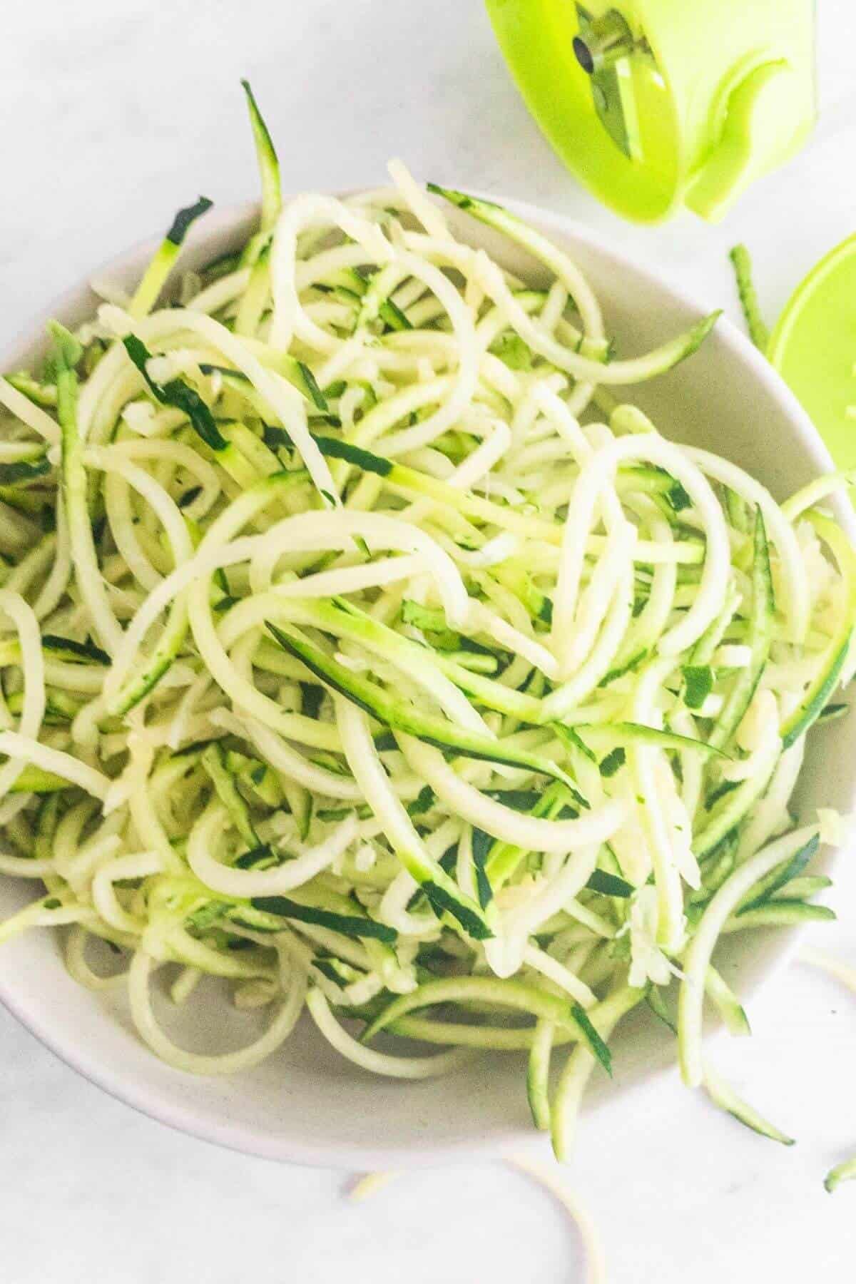 Spiralised courgette noodles.